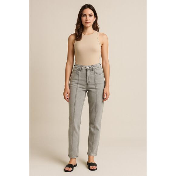 Y2K Vintage Inspired High Rise Mom Jeans Gray Seam Detail S.O.N.G. Size 5/27 - Picture 1 of 7